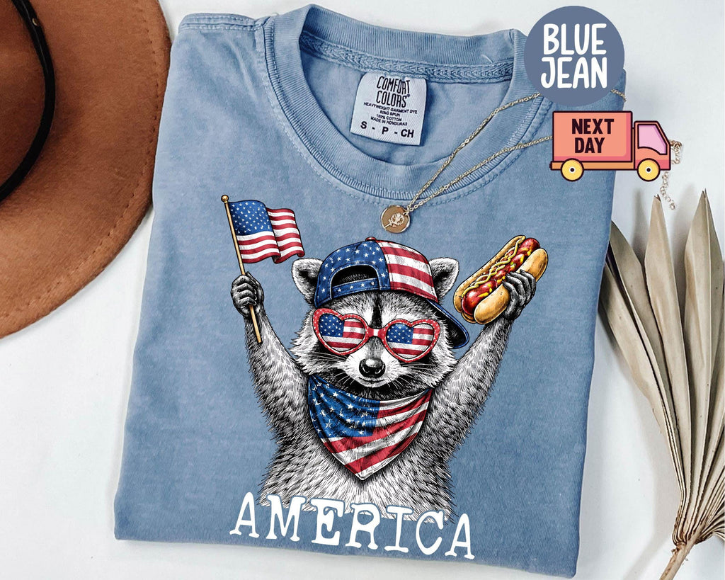 Comfort Colors America Raccoon Dog 4th July Raccoon Patriotic American Flag Tee Retro Usa Animal (1)