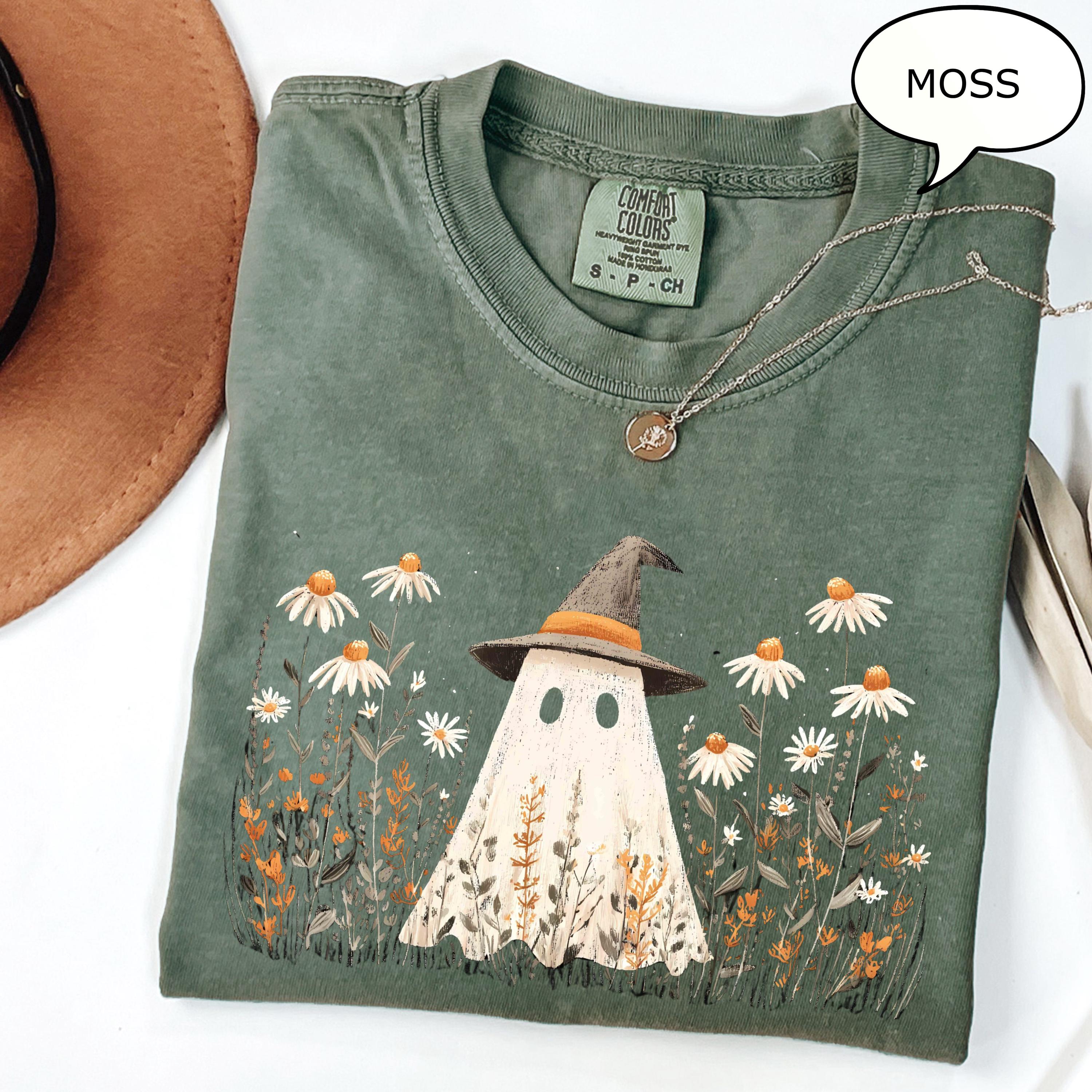 Comfort Colors Ghost Floral Ghos Retro Halloween Fall Halloween Daisy Flower (1)