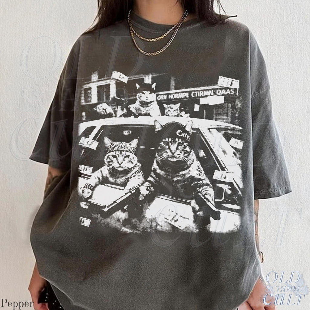 Gangster Cats Vintage Black Cat Tee Retro Streetwear Cat Oversized Cat Lover (1)