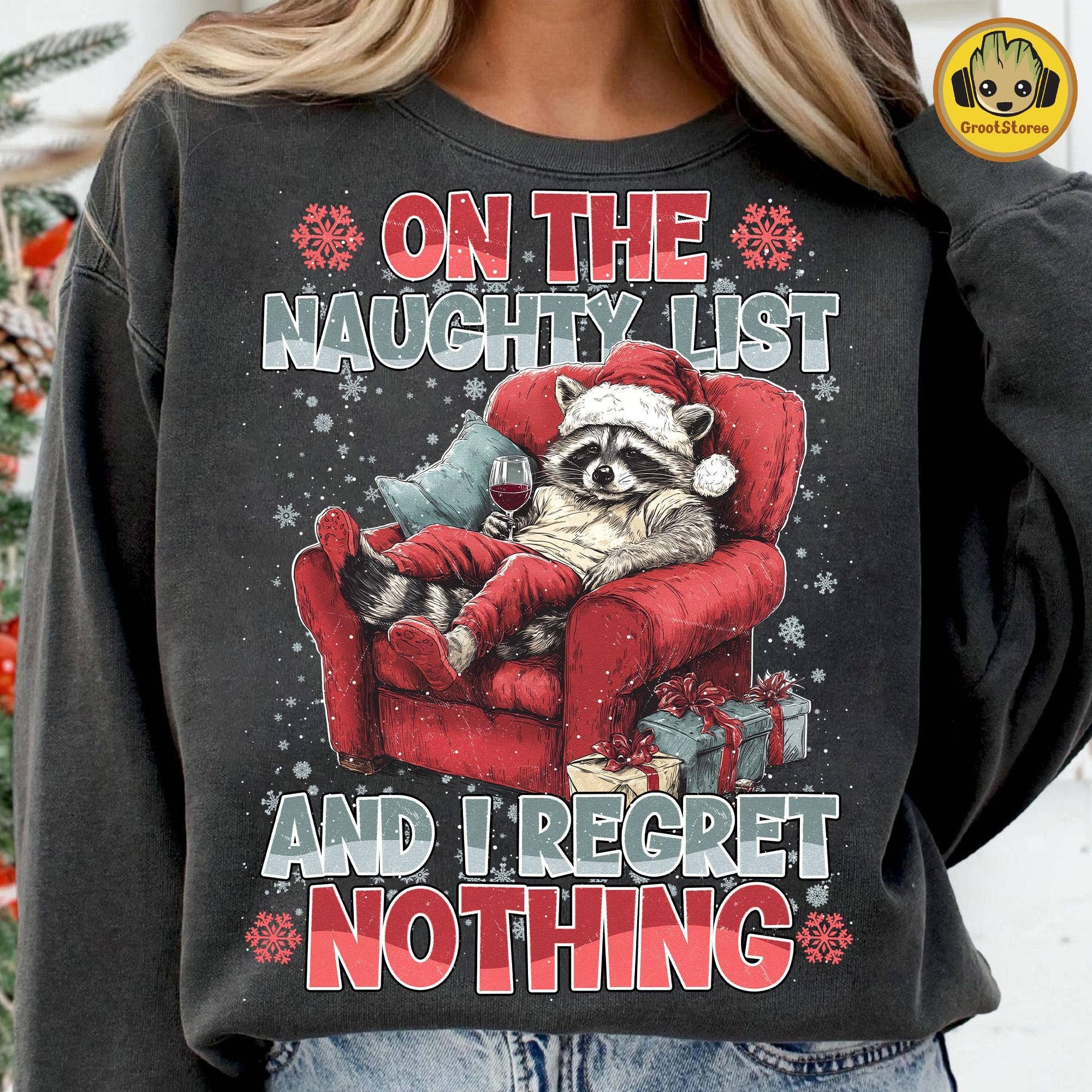 Festive Feral Girl Santa Raccoon Christmas Shirt
