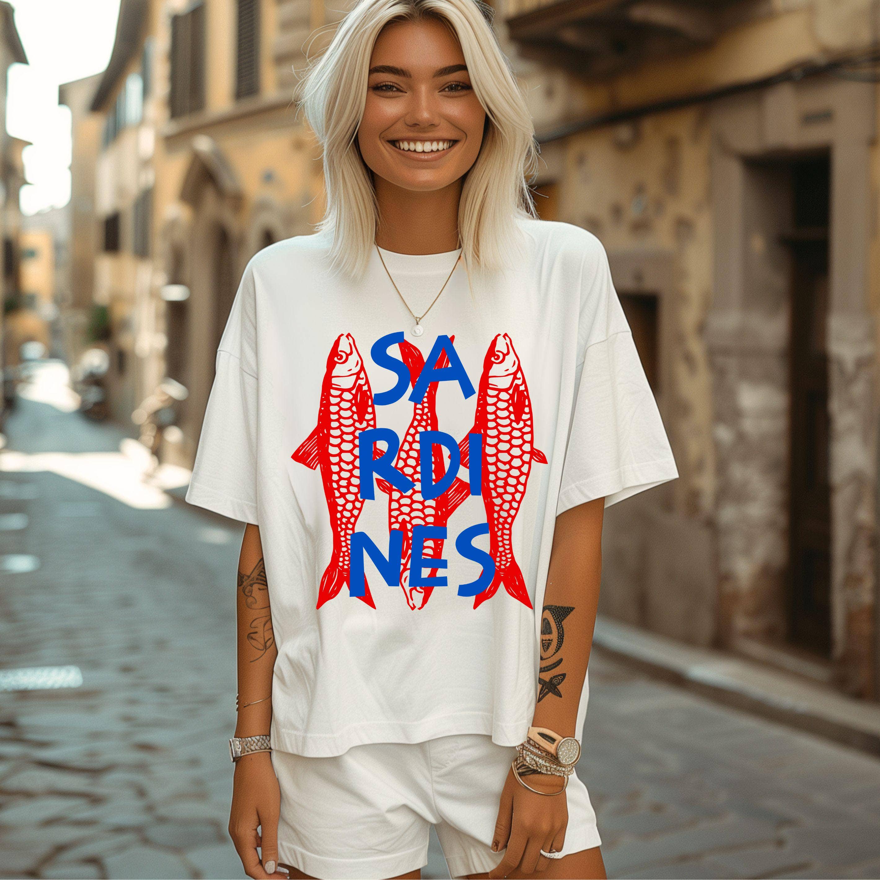 Sardines Lover Graphic Tee, Trendy Tinned Fish Shirt
