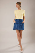 Mid Waist Curve Shape Seam Detail Stretchy Denim Mini Skirt