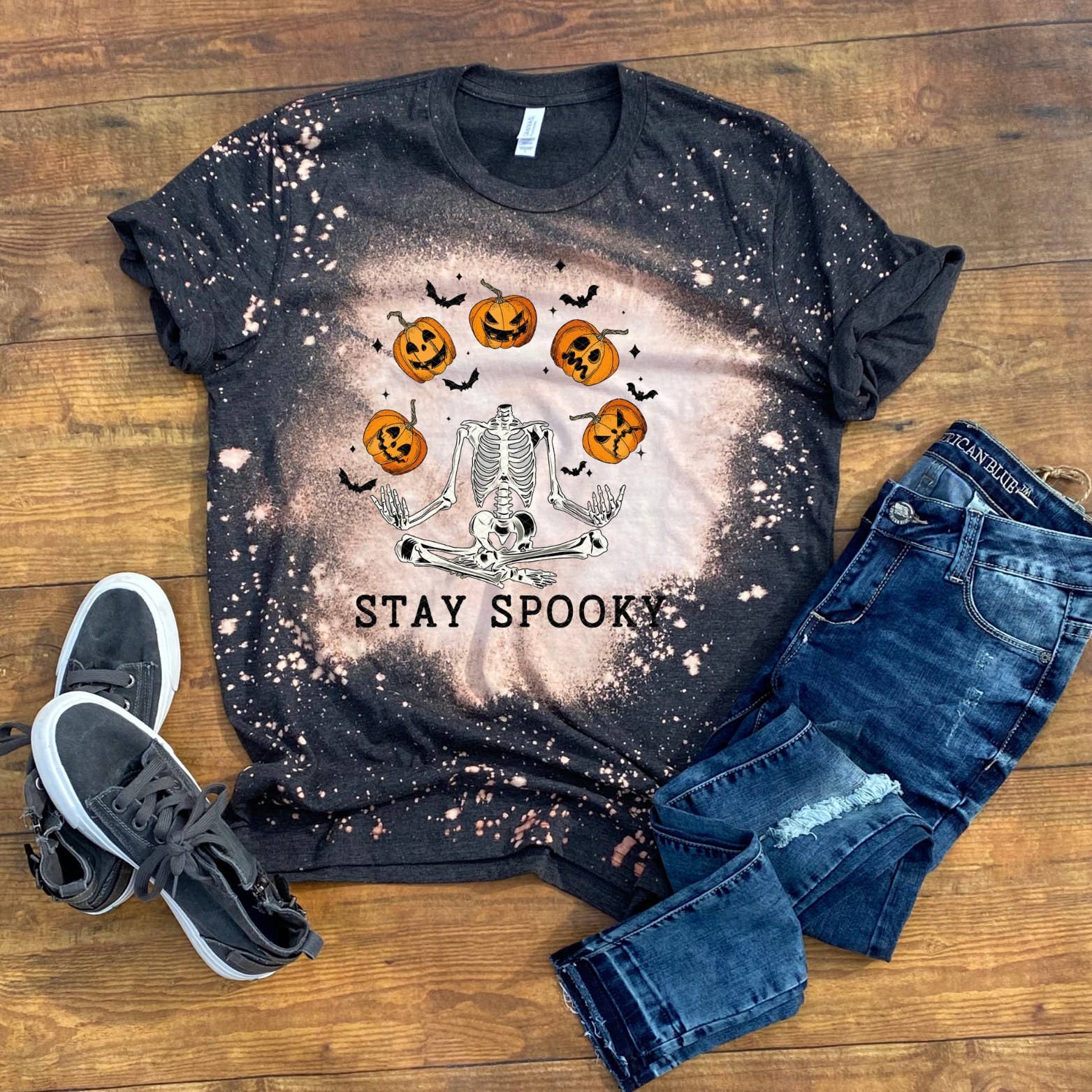 Stay Spooky Bleached T-Shirt - Retro Vintage Plus Size Tee