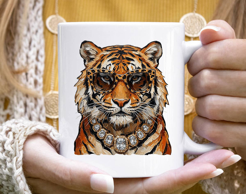 Glam Tiger Preppy Boujee Leopard Animal Bling Coffee Mug
