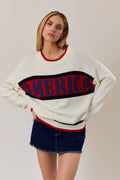 "America" Graphic Long Sleeve Crew Neck  Sweater