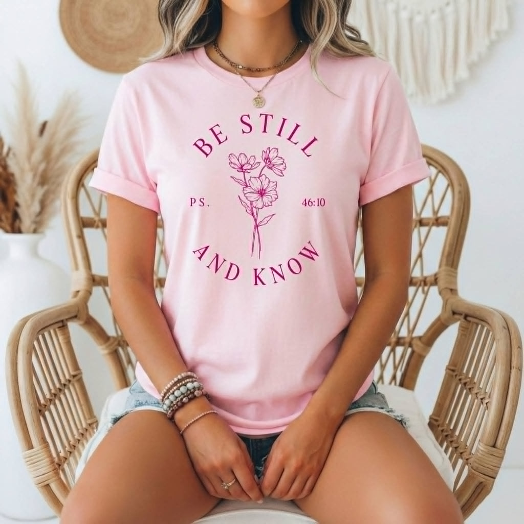 Be Still and Know Pink Tultex Vintage Christian Graphic Tee