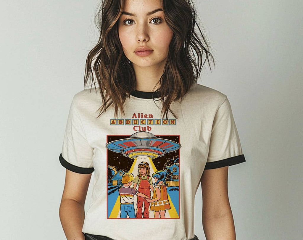 Alien Abduction Club Funny Halloween Retro Ringer Tee