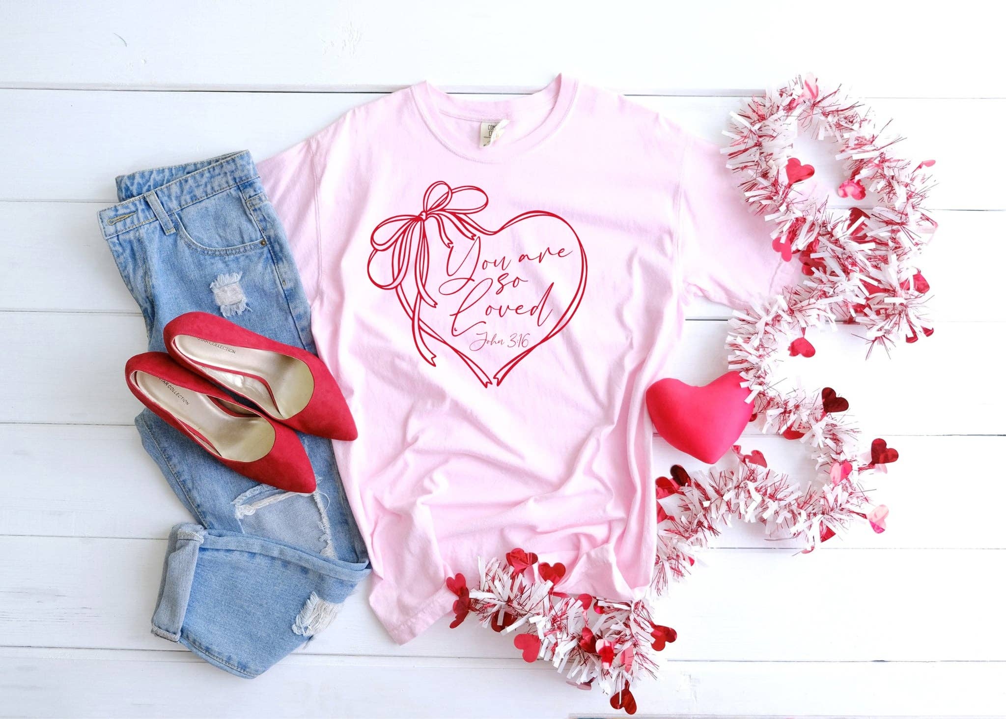 New You Are Loved Pink Bella Christian Graphic Tee Free Ship