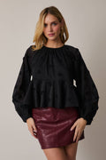 Round Neck Long Sleeve Tiered Mesh Blouse