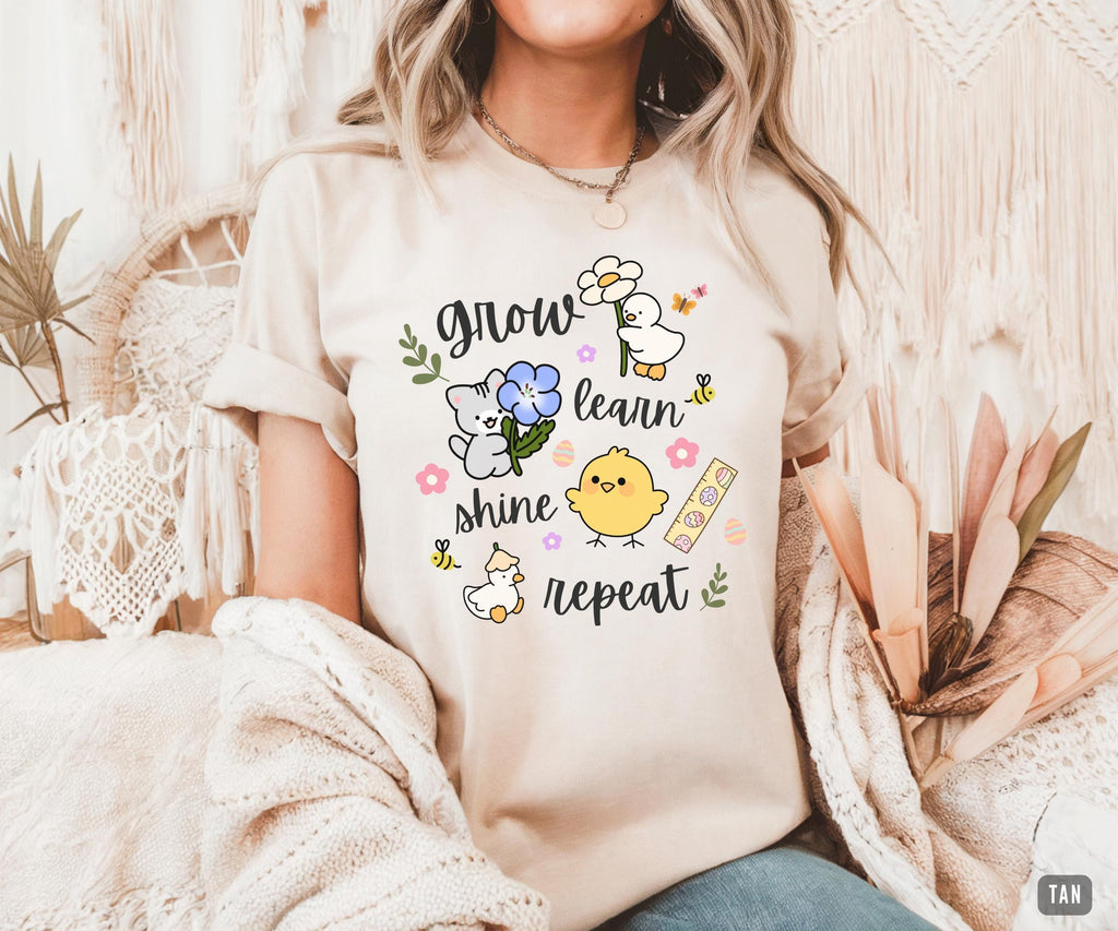 Teacher Grow Learn Shine Repea Spring Easter Teachers Bella Canvas (2)
