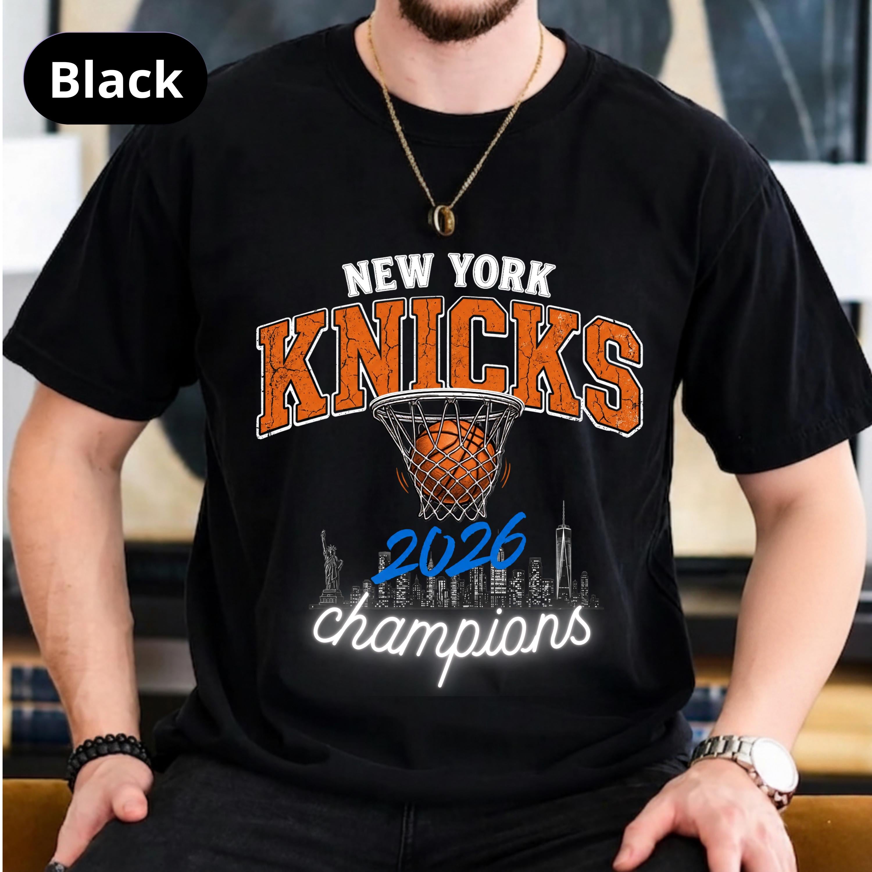 York Knicks Basketball Retro 2026 Champions Tee Nyc Skyline Streetwear Distressed Sporty Urban Fan (2)