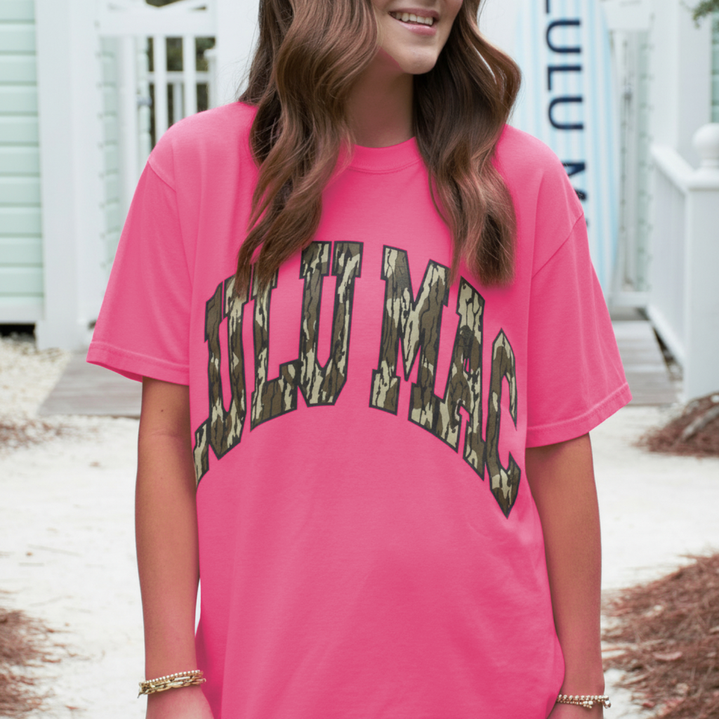 LM-MO-1000 Mossy Oak Bottomland Adult Neon Pink Comfort Colors Mossy Oak Tee
