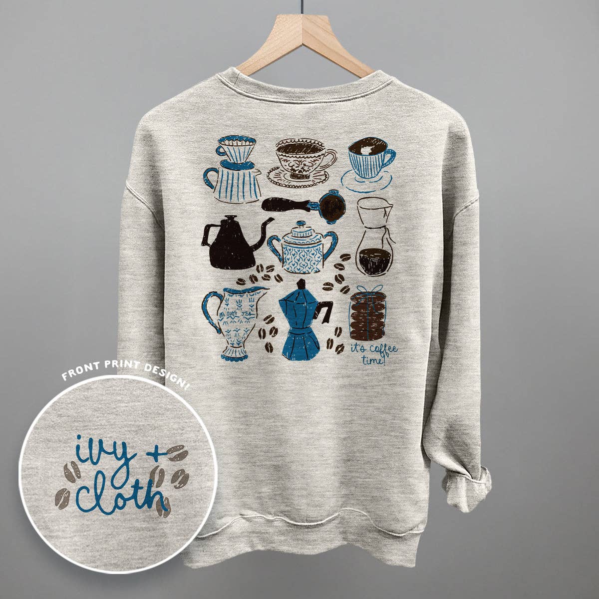 Blue & Brown Coffee Doodles (Back Print)
