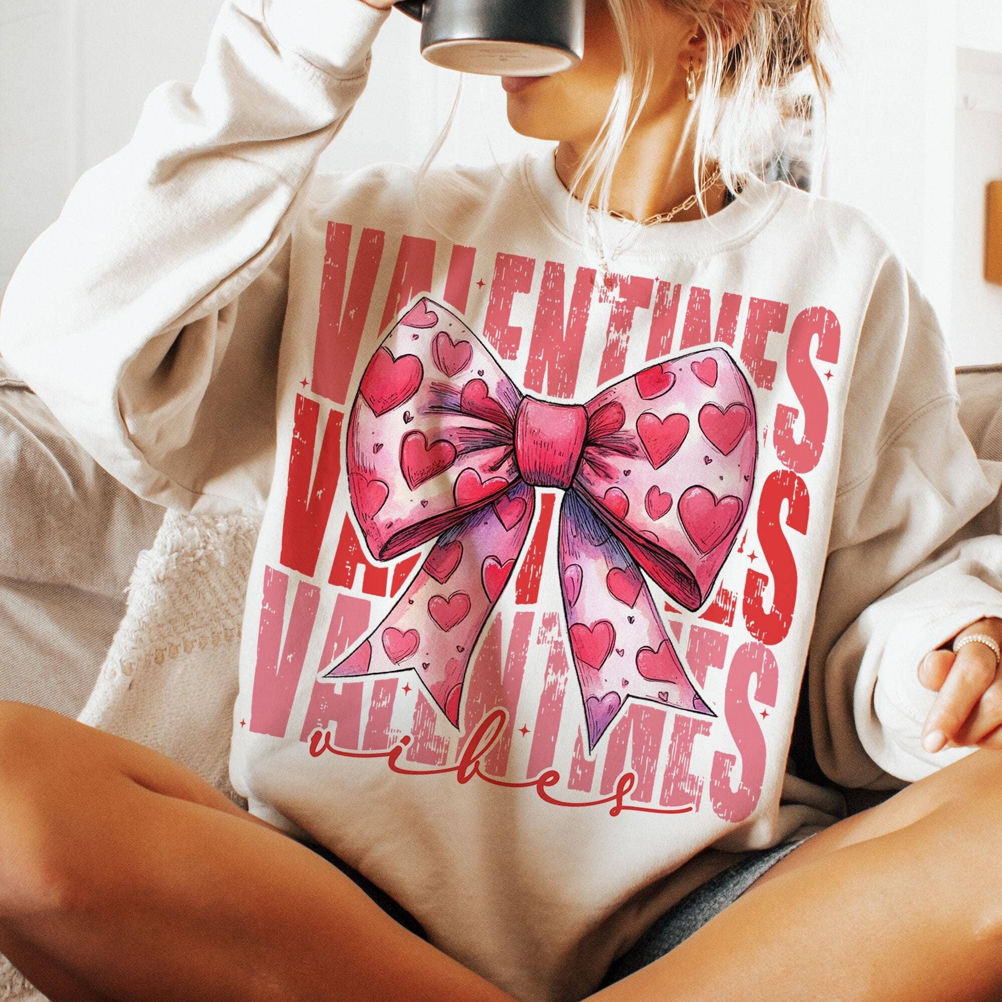 Valentine's Day Heart Coquette Bow Retro Love Shirt Design