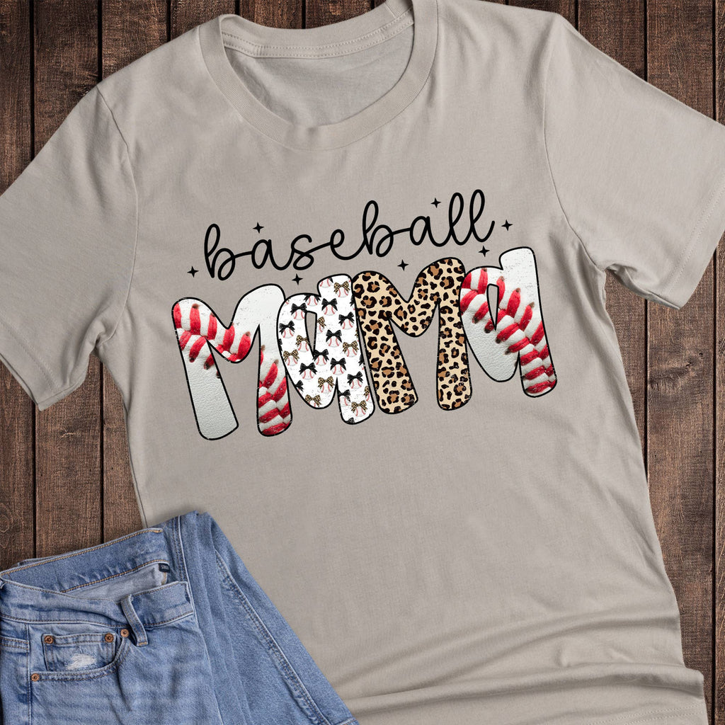 Baseball Mama Leopard and Bows Graphic Tee