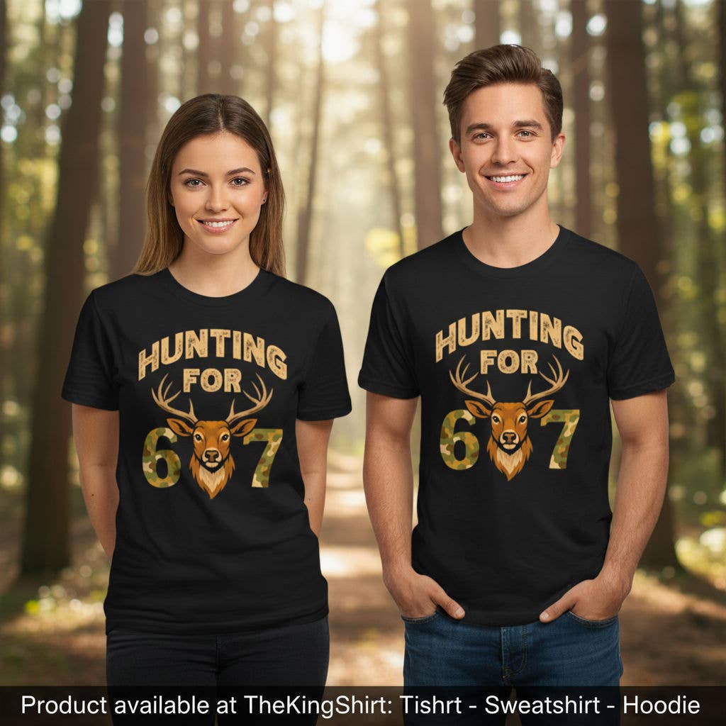 Hunting For 67 Camo Deer Head Graphic Tee Shirts