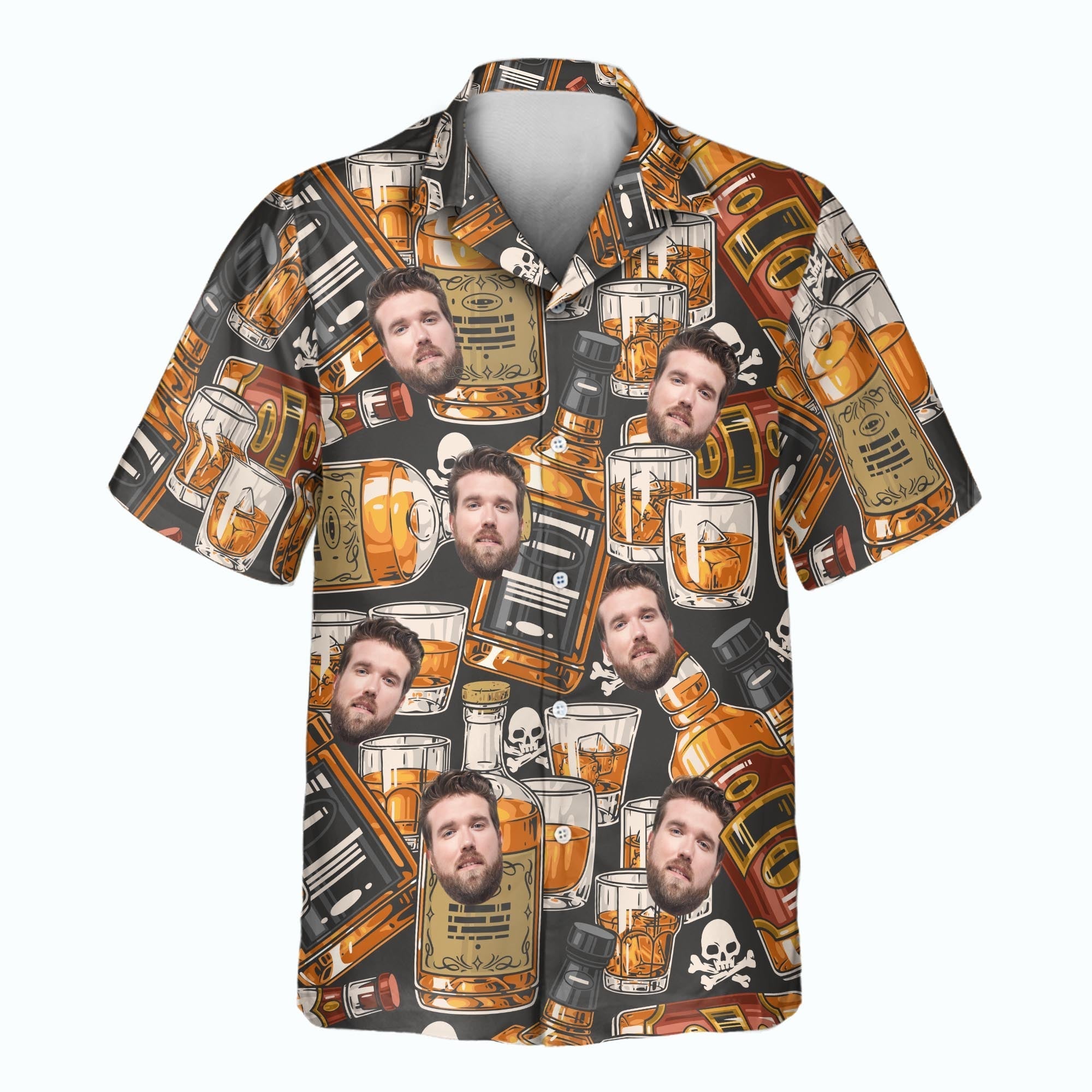 Whiskey & Skulls Retro | Aloha Custom Hawaiian Shirts with Faces or Logos