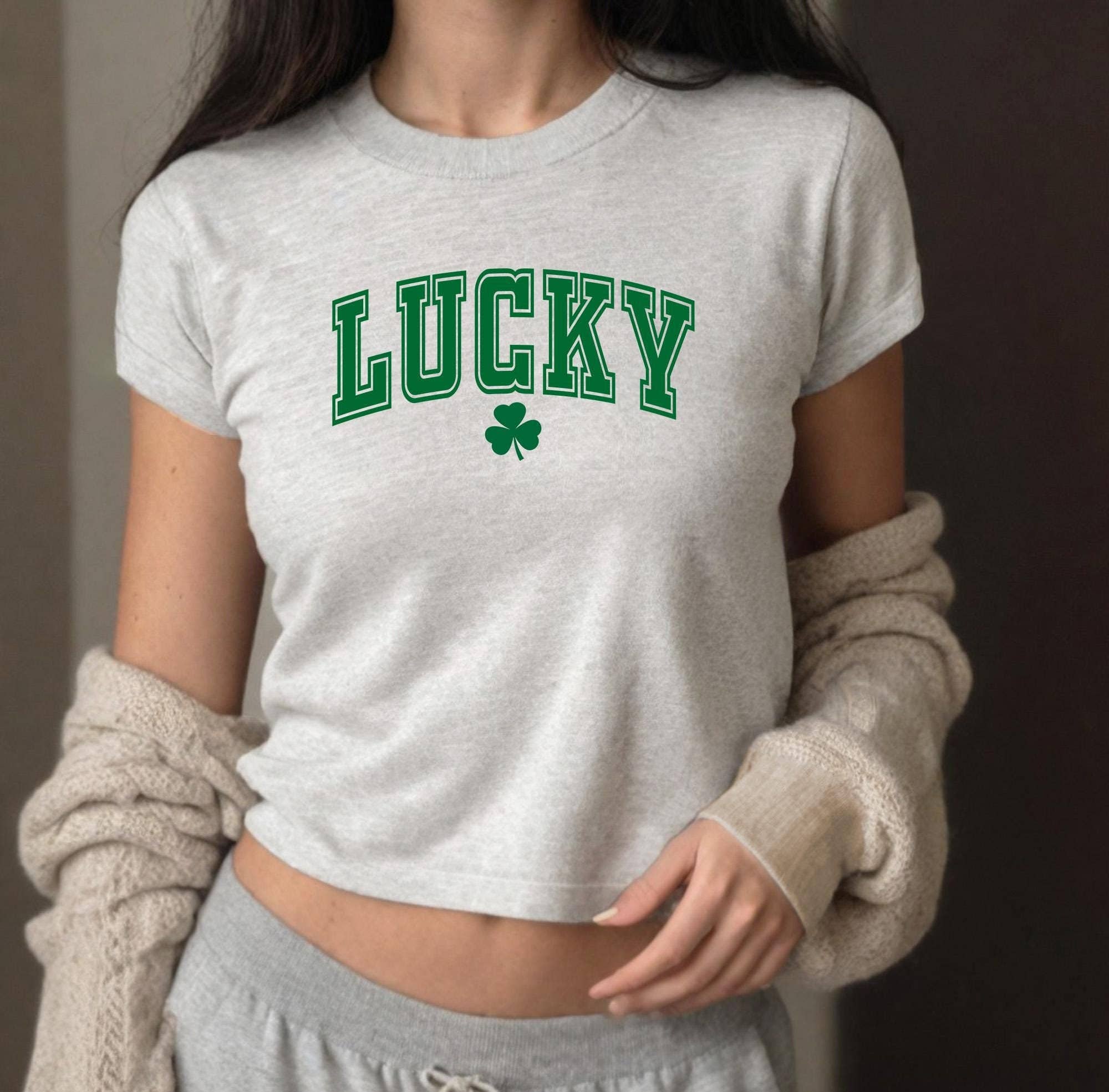 Lucky Clover St Paddy's Day Baby Tee - Y2K Crop Top