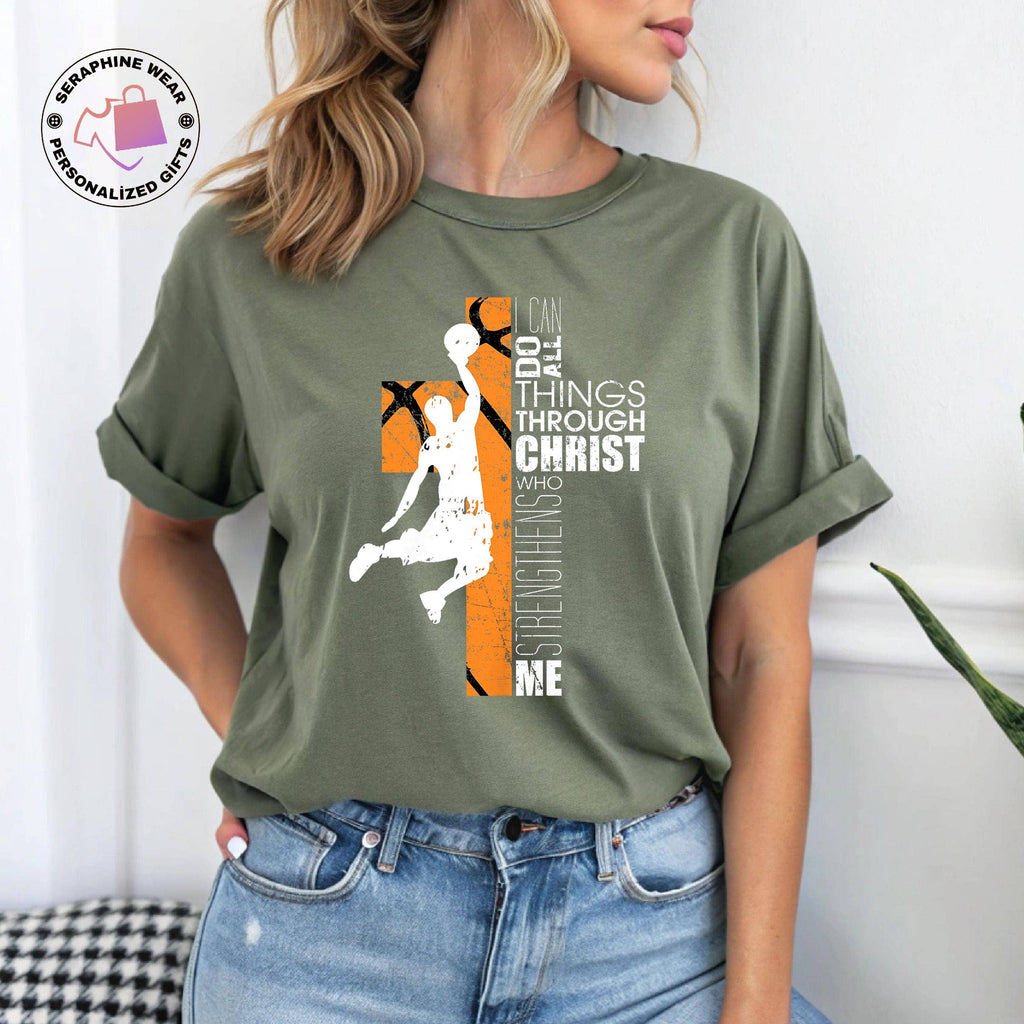 Philippians 4 13 Christian Basketball Cross Tee