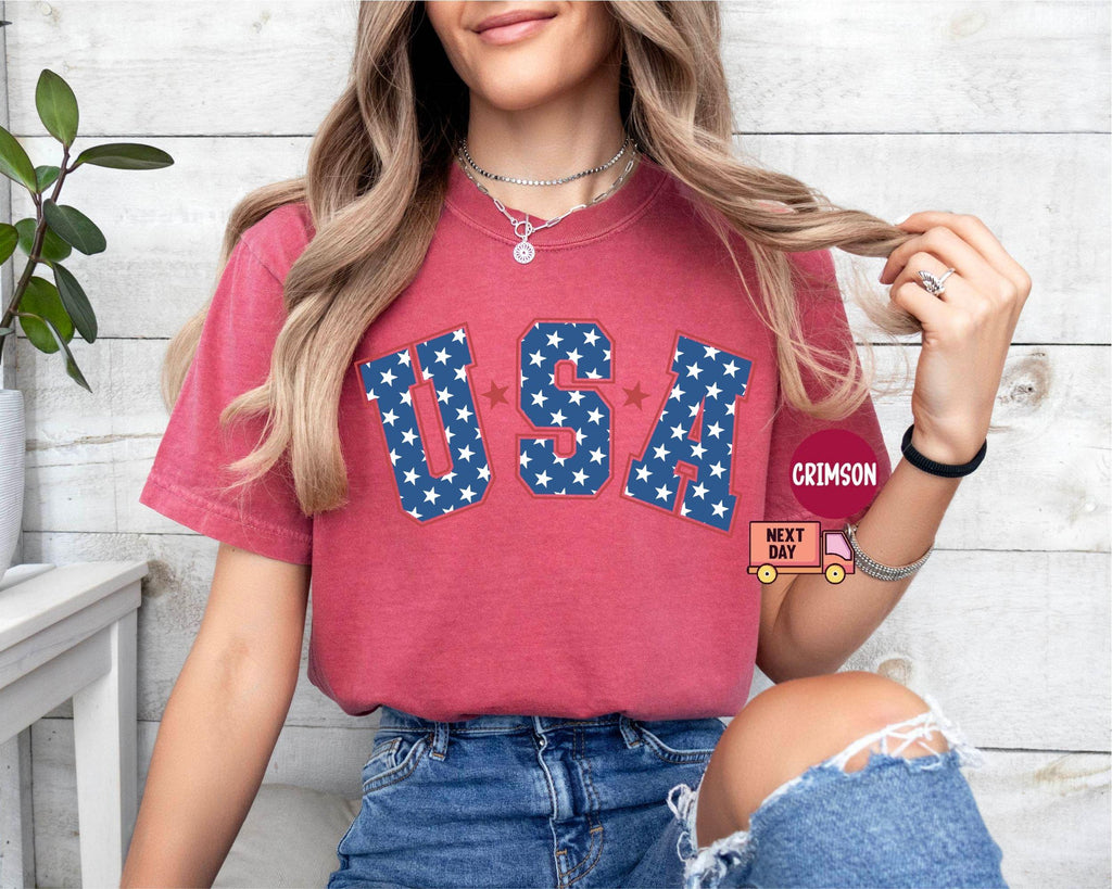 Comfort Colors Retro Star Usa 4th July Star American Retro Usa Merican Girl (3)