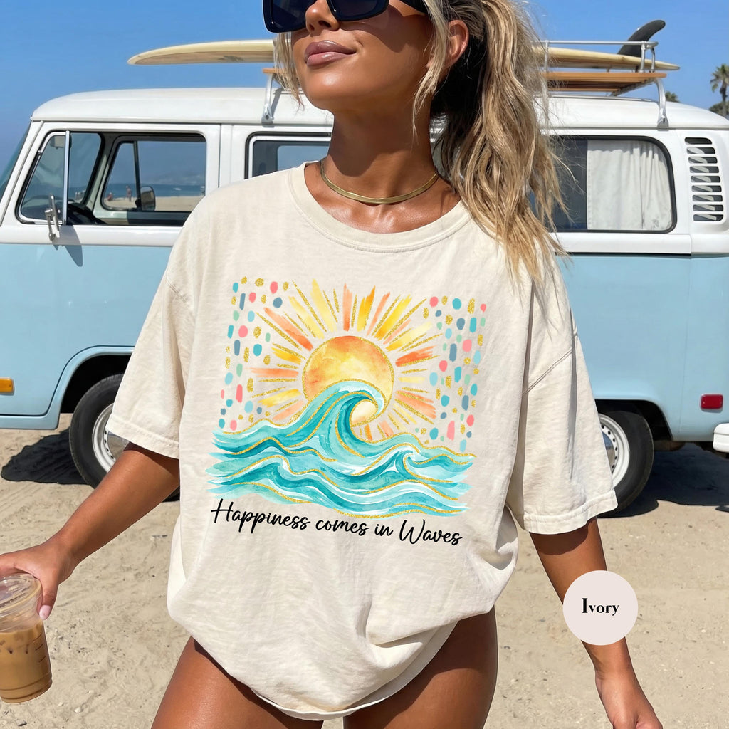 Happiness Comes Waves Summer Comfort Colors Salty Soul Summer Vacation Tee Ocean Coastal Summer Beach (3)
