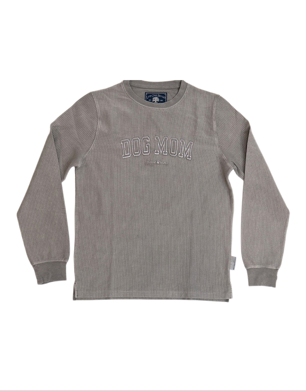 DOG MOM CORDUROY CREWNECK, PEARL GREY