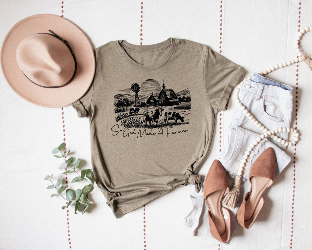 God Made A Farmer Olive Western Faith Graphic Tee