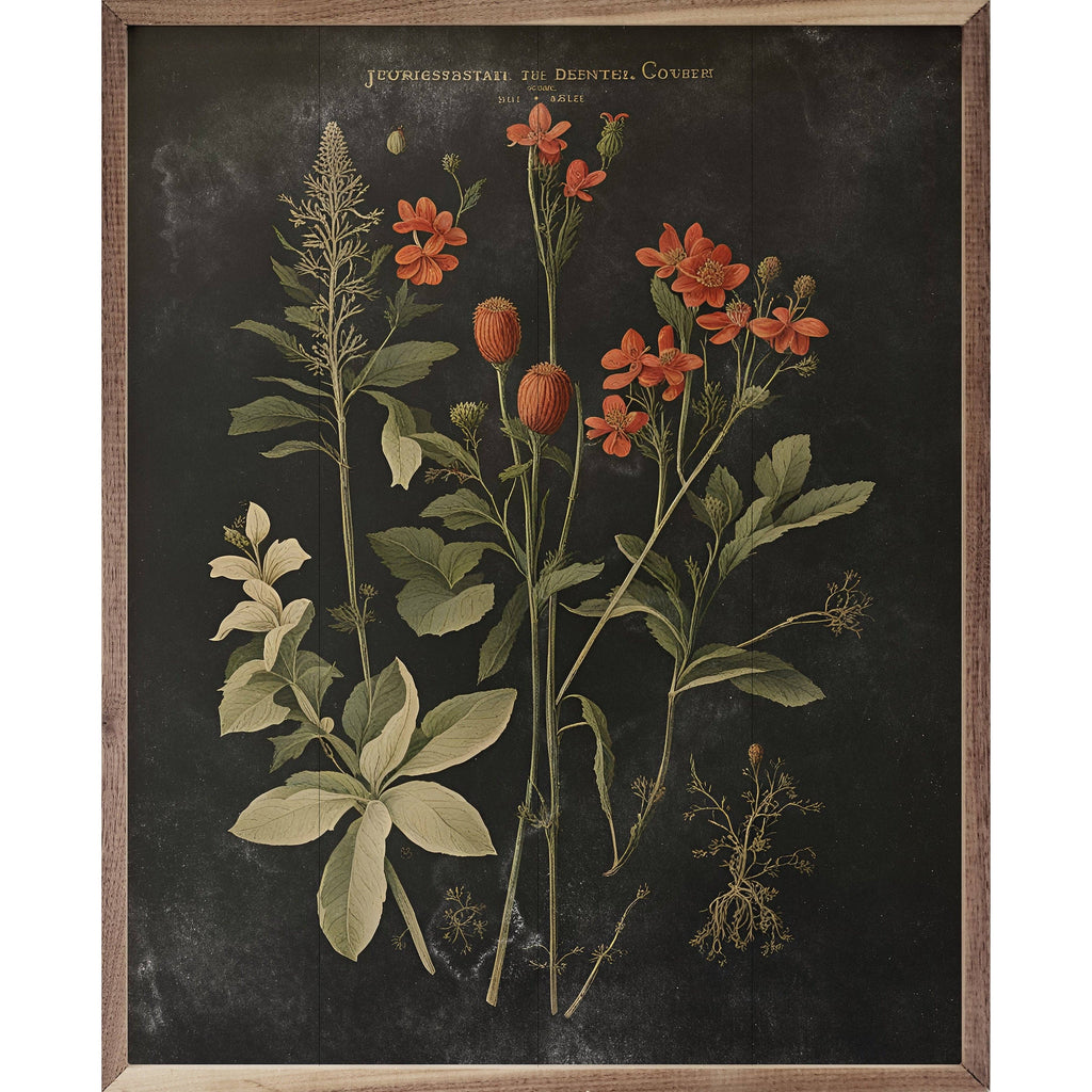 Vintage Orange Floral Print Black