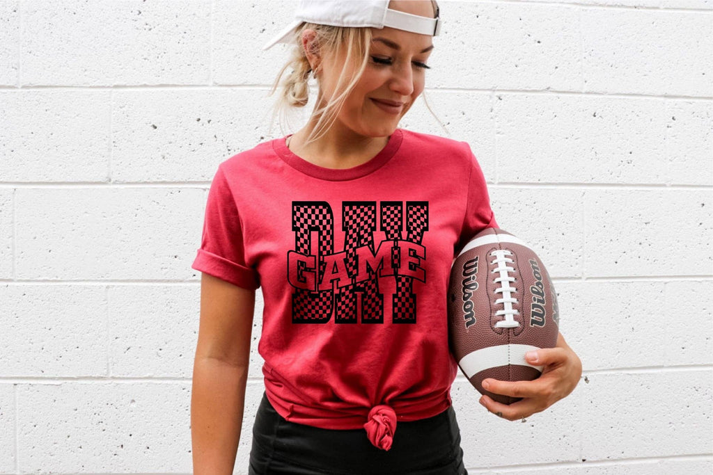 Gameday Retro Checker Font Red Football Graphic Tee