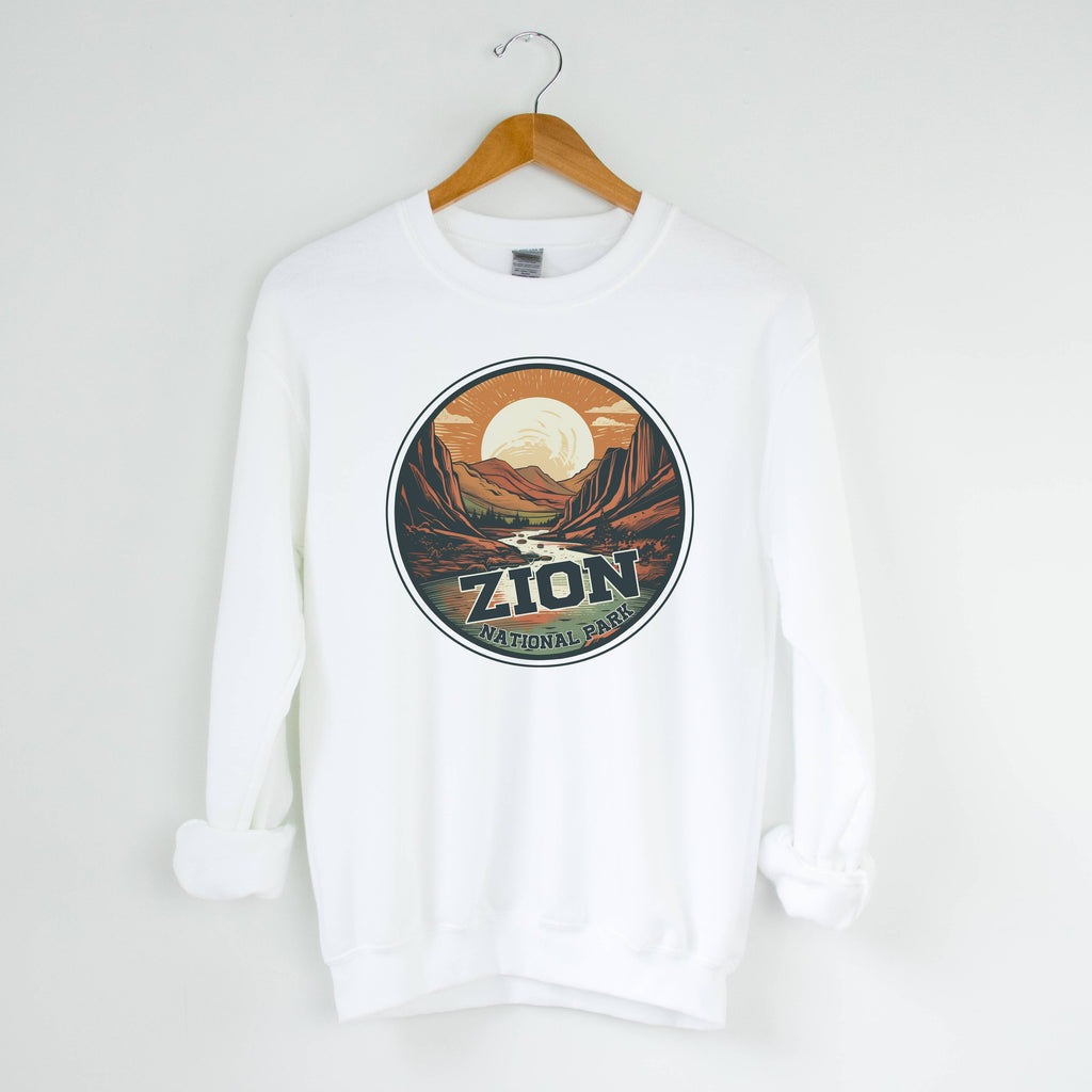 Zion White Crewneck Sweatshirt | National Park |Sizes S-2XL