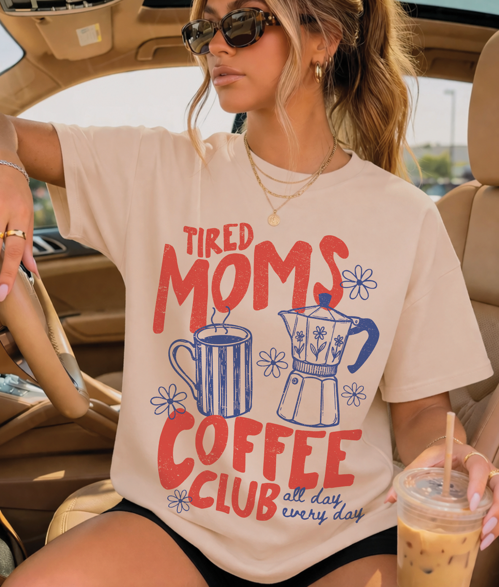 Tired Moms Coffee Club Blue and Red - Cream Tee