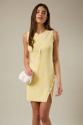 Round Neck Sleeveless Side Buttons Knit Dress