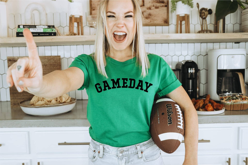 Gameday Varsity Font Kelly Green Football Trendy Graphic Tee