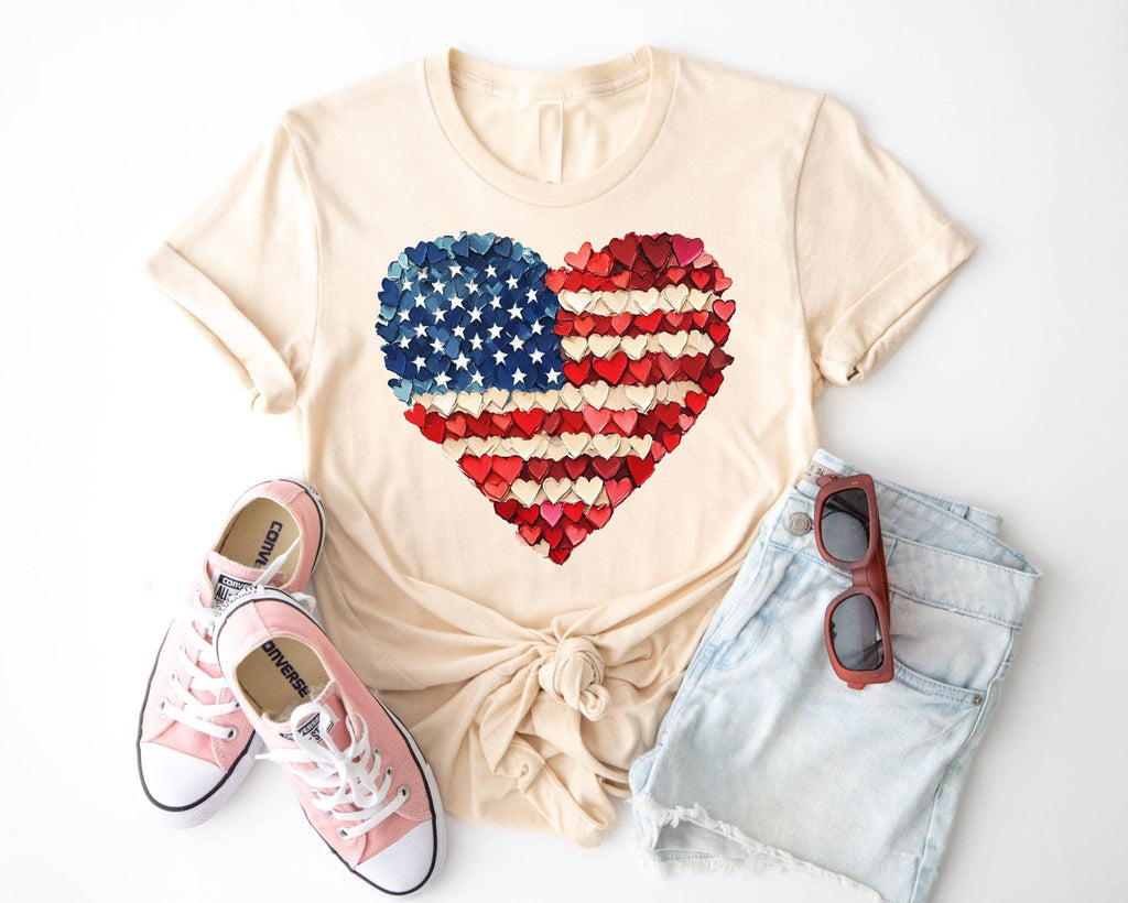 Usa Heart Flag Vintage 4th of July Cream Graphic Tee