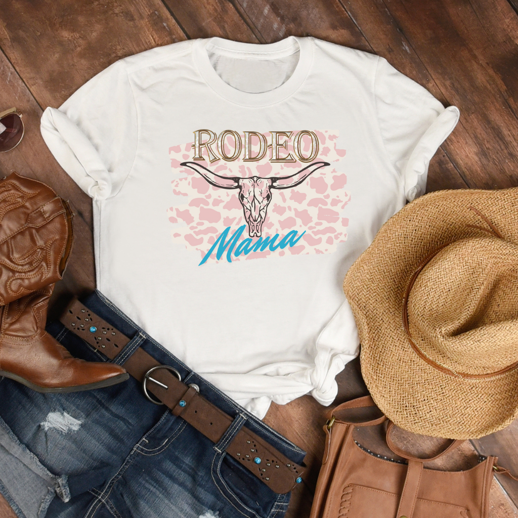 Rodeo Mama Graphic T-Shirt Cow and Skull Print Tee