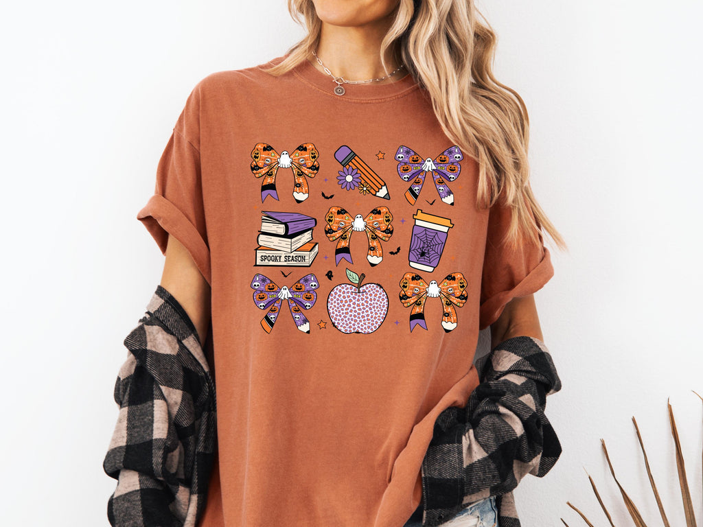 Comfort Colors Teacher Halloween Spooky Bow Unisex T-shirt, Sweatshirt, Hoodie (4)