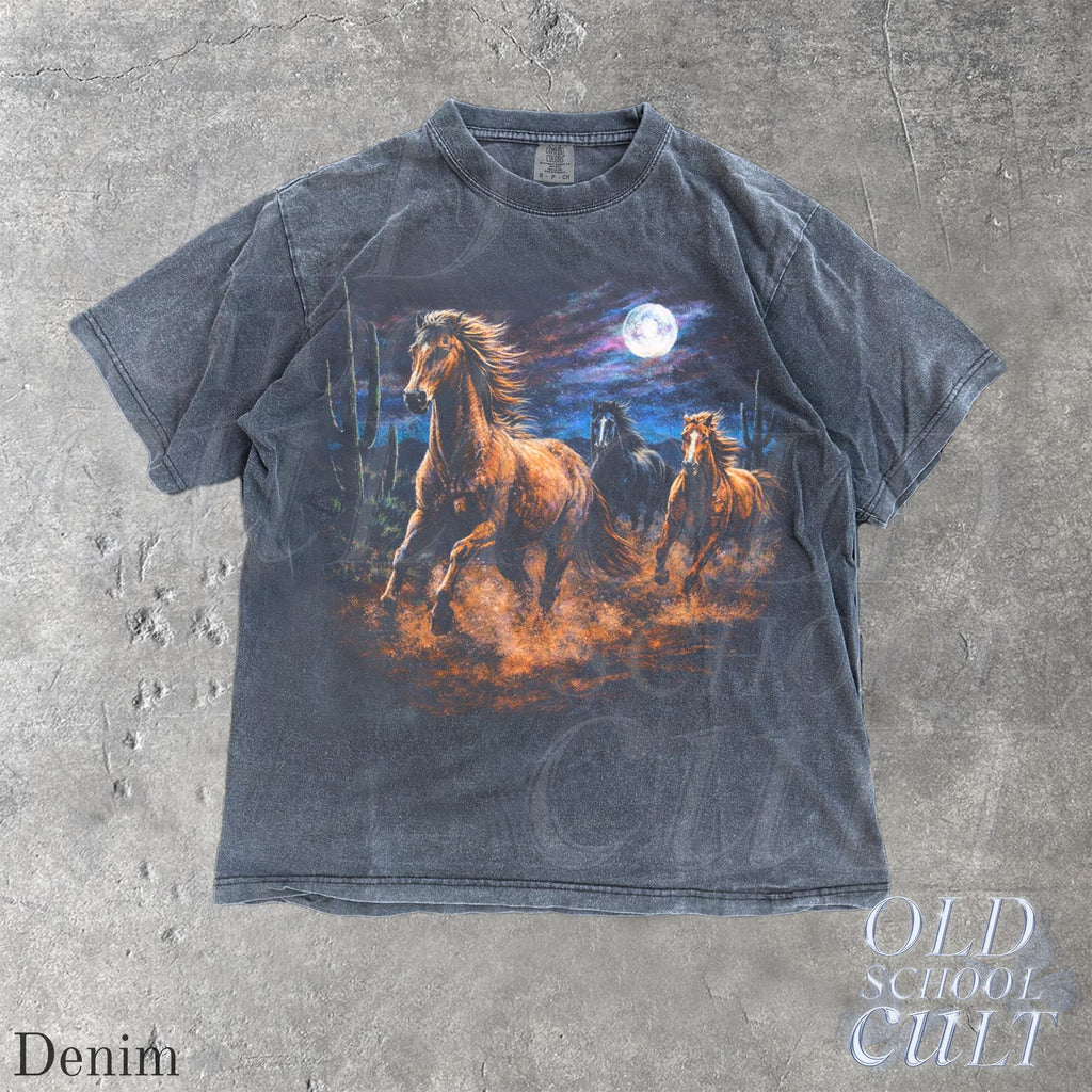 Wild Horses Vintage 90s Retro Moonlit Running Horse Tee (4)