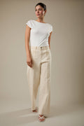 Mid Rise Seam Out Raw Edge Detaile Stretched Twill Pants