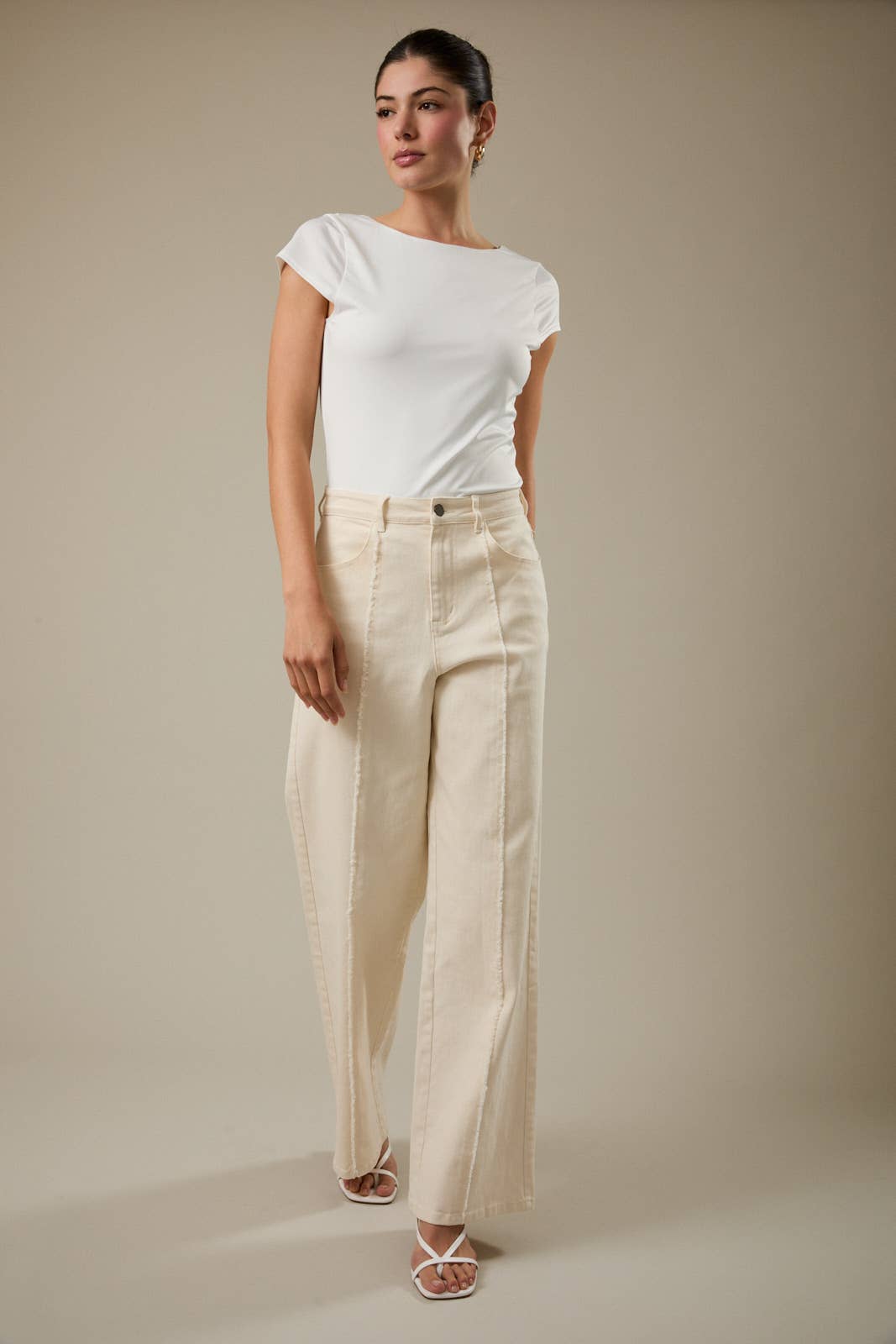 Mid Rise Seam Out Raw Edge Detaile Stretched Twill Pants