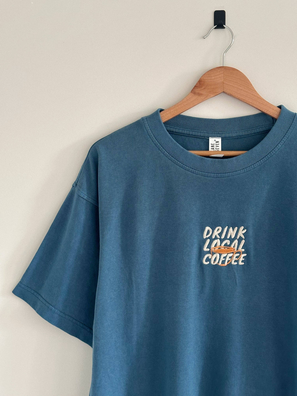 Drink Local Coffee T-Shirt - Pebble Blue