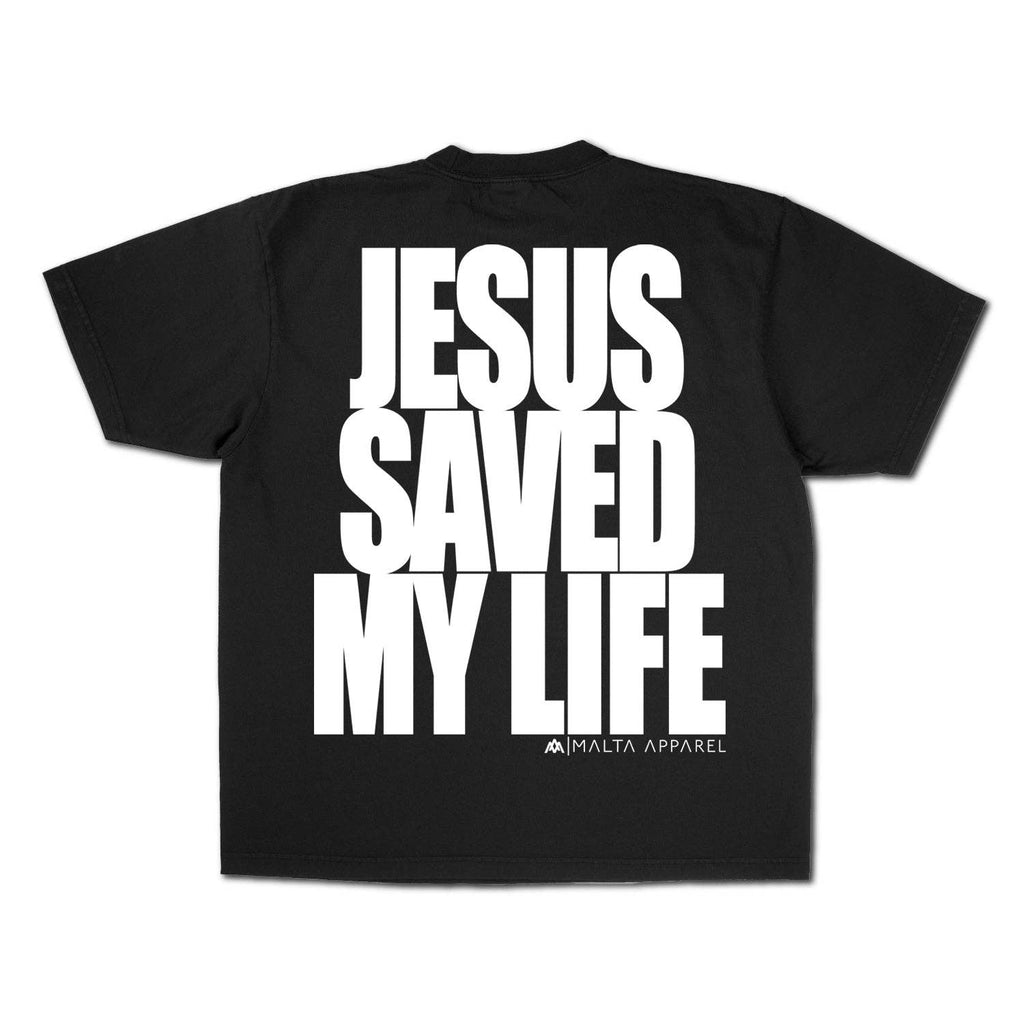Jesus Saved My Life Puff Print - Black