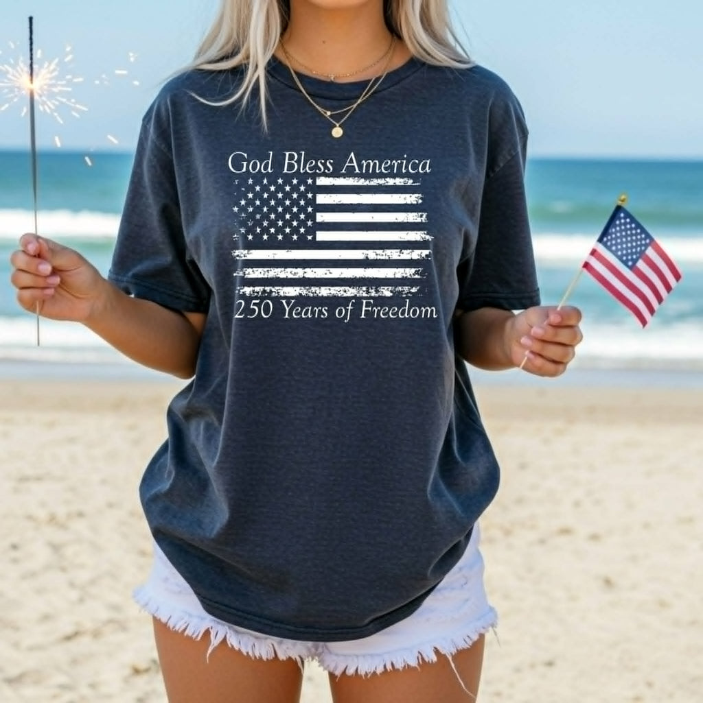 God Bless America Navy 250th Celebration Faith Graphic Tee