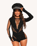 365 Party Grl Rhinestone Long Sleeve Romper