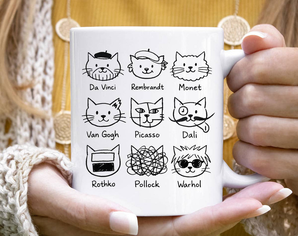 Artistic Cat Painters Warhol Da Vinci Dali Coffee Mug
