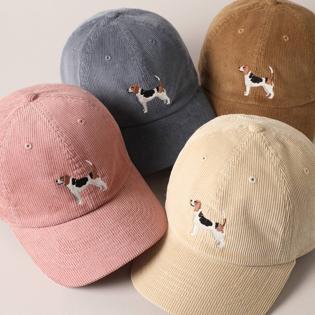Beagle Dog Embroidered Corduroy Baseball Cap