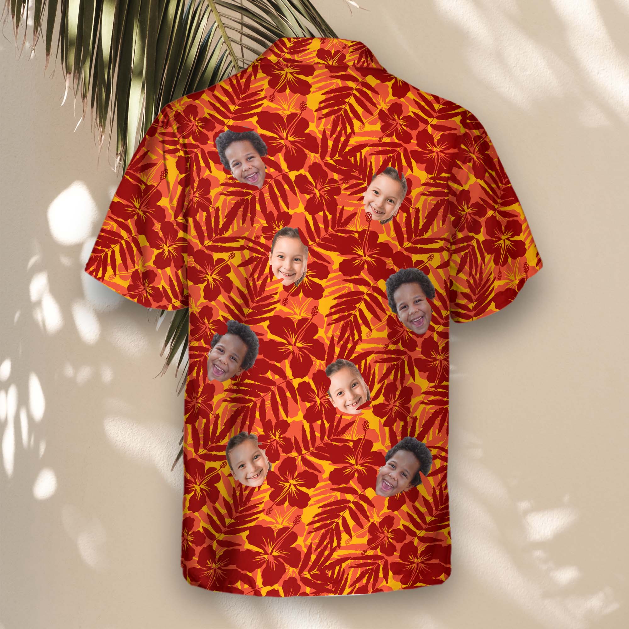 Red and Orange Tropical Silhouettes | Aloha Custom Hawaiian Shirts with Faces or Logos