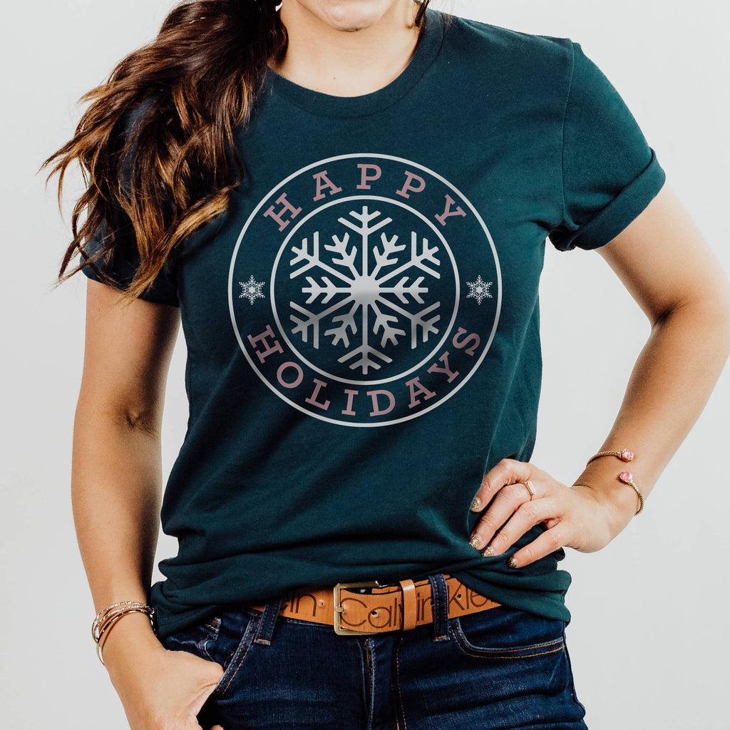 Happy Holidays Snowflake Tee | Christmas | Sizes XS-2XL