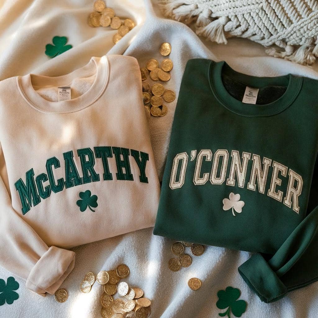Custom Embroidered Shamrock Last Name St Patrick's Day