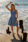Square Neck Sleeveless Button Down Fit & Flare Mini Dress
