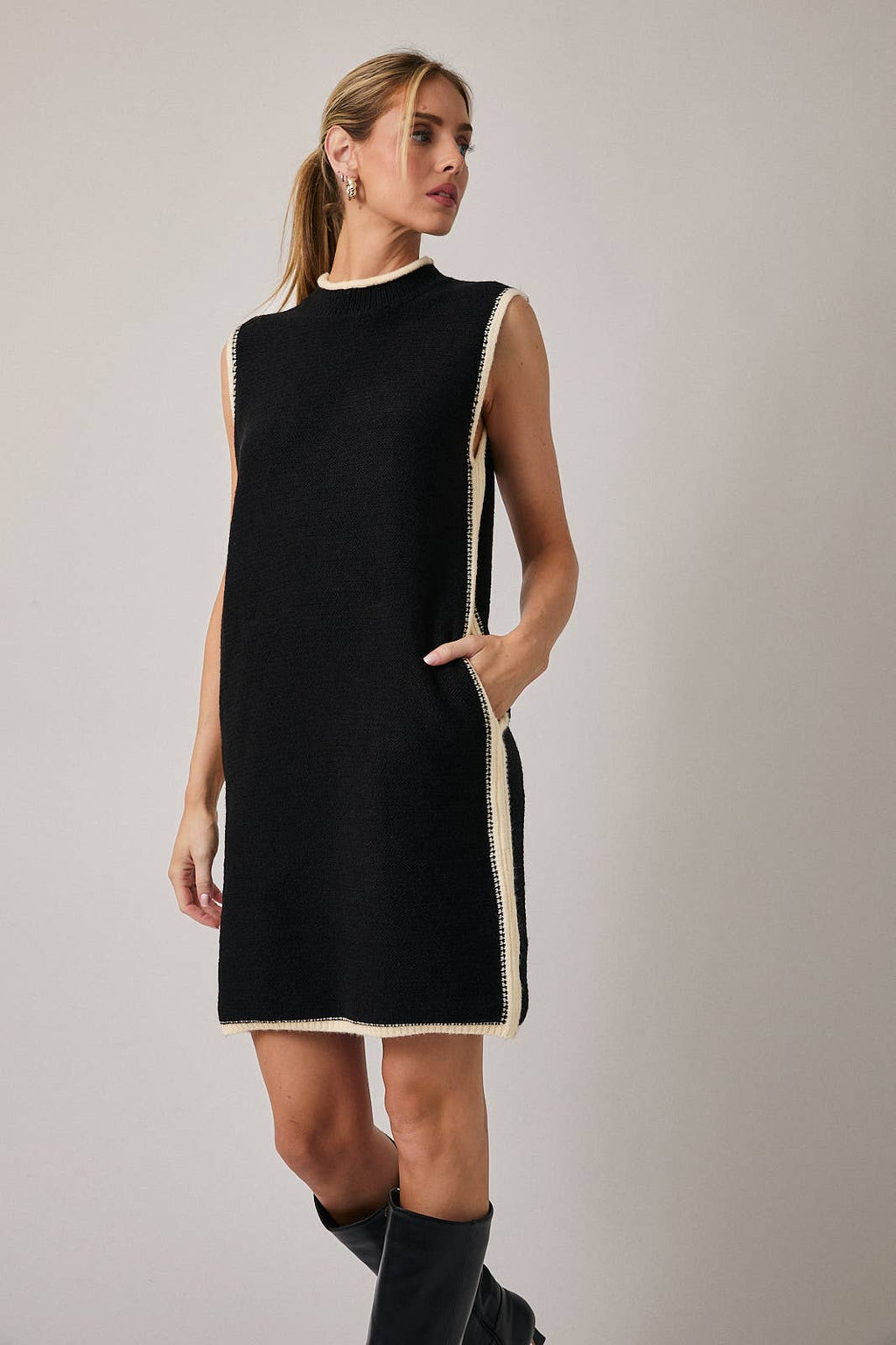 Mock Neck Sleeveless Sweater Dress
